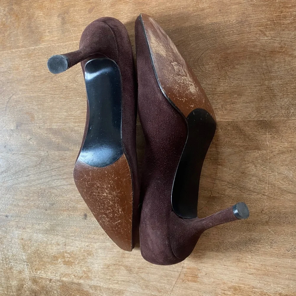Vintage Stuart Weitzman Heels Shoes Chocolate Brown Suede Pointy Y2K 9.5 - Picture 6 of 6